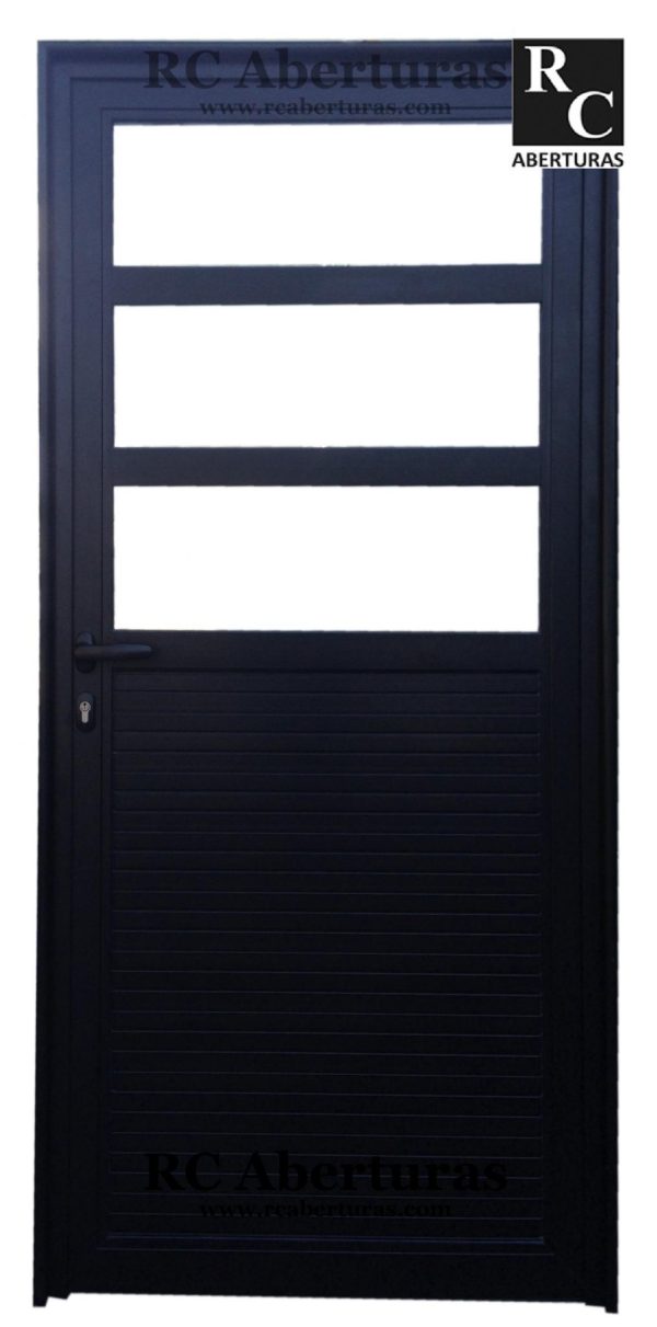 Puerta en aluminio (Mitad tablilla con cristales Horizontales)