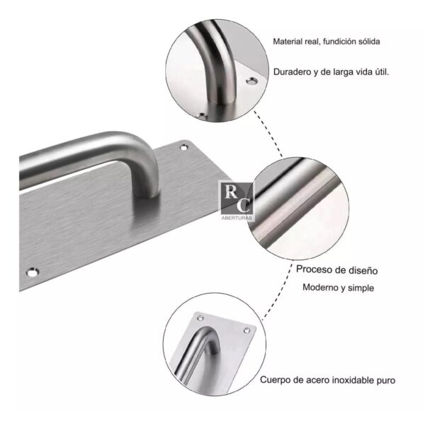Tirador con placa en acero inoxidable - Imagen 3